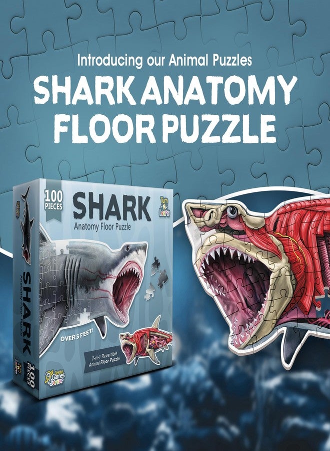 Genius Games Shark Animal Anatomy Floor Puzzle | 100-Piece Double Sided Jigsaw Puzzle | Large Floor Puzzles for Kids Ages 4-8, 3-5, 8-10 | Fun and Educational Toy for Kids, Toddlers and Families - Image 2